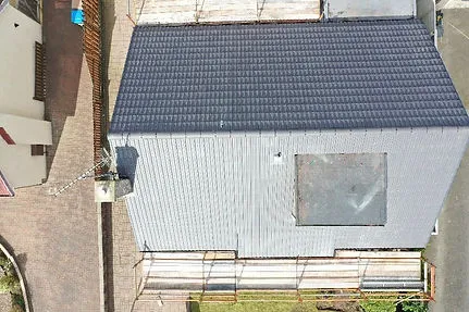 Aerial view of a newly tiled roof A. Dawson Roofing Services Fife